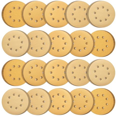 S SATC 100PCS 5 Inch Sanding Discs 60/80/120/150/220 Grits Gold Sanding Discs Hook and Loop 8 Holes Sandpaper Orbital Sander