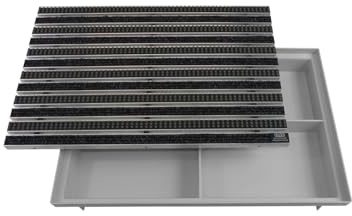 Emco 60x40cm Eingangsmatte Diplomat Rips anthrazit + Bürsten grau 22mm + ACO Bodenwanne Vario Light Fußmatte Türmatte Abstreifer Maße: 600x400mm
