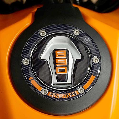 LABELBIKE 3D Motorrad Tankdeckelaufkleber kompatibel mit KTM | 890 Adventure, Harzschutz, Kratzfestigkeit, Dekoration, Orange-Schwarz-Carbon