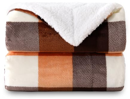 SOCHOW Buffalo Plaid Sherpa Fleece Throw Blanket, 50 x 60 inches, Orange