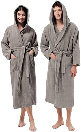 Jenny Sesal UNISEX Badrock 100 % ren bomull, perfekt för hem, spa, bastu, gata. Mjuk, bekväm och hög torkförmåga, brungrå, XXL