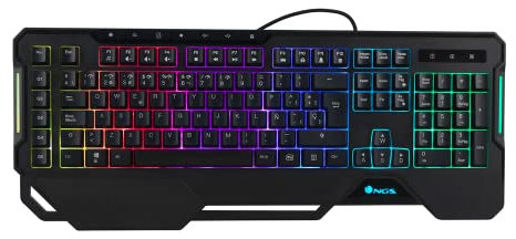 NGS GKX-450- Teclado Gaming de Membrana con Luces RGB, QWERTY Español, Programable, 19 Teclas Multimedia, Cable 1,8m, Negro