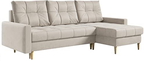 MKS MEBLE Ecksofa - L-Form Sofa mit Schlaffunktion - Wohnlandschaft L Form, Ecksofa mit Schlaffunktion und Bettkasten, Schlafsofa mit Bettkasten, Couch mit Schlaffunktion - Beige Astra
