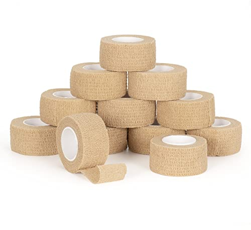 12 Rollen Fingerpflaster Selbsthaftende Bandage 2,5cm x 4,5m Selbstklebender Verband Haftbandage Elastische Binde Cohesive Fixierverband Pflasterverband Pet Vet Wrap für Erste Hilfe Sport (Hautfarbe)