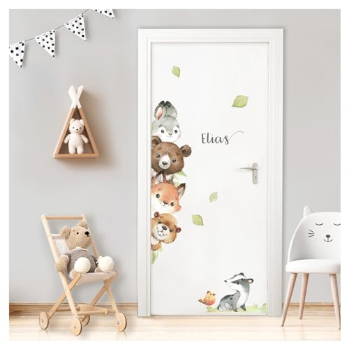 Little Deco Türaufkleber Waldtiere personalisiert mit Namen Wandsticker für Kinderzimmer Wandtattoo selbstklebend Wandaufkleber Wanddeko DL880-1