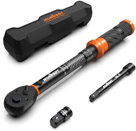 HORUSDY 1/4 Torque Wrench 4PCS Set, 20-240 in-lb Click Torque Wrench with 3 Extension Bar & 1/4 to 3/8 Adapter, Cr-V Inch Pound Torque Wrenches for Bike, Motorcycle & Small Engine Repair