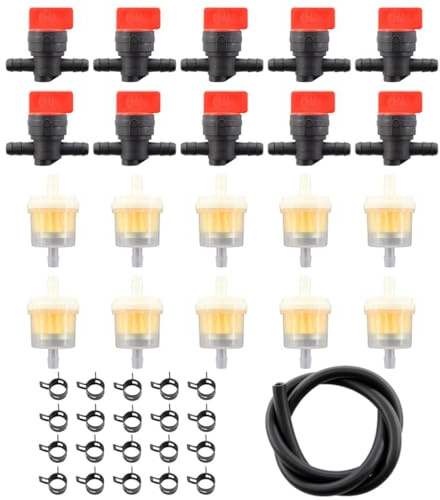 MCHNIC 10x Universal 6mm Benzinhahn Kraftstoffhahn mit Benzinfilter Benzinschlauch für Briggs & Stratton 491860 493960 494768 698183 Garten Freischneider Rasenmäher Zubehör
