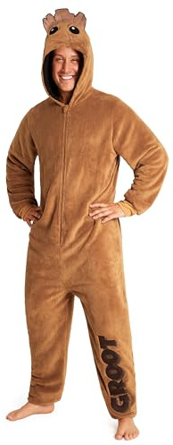 Marvel Combinaison Pyjama Homme - Grenouillère Adulte en Polaire - Onesie Adulte Ado Humoristique Groot Avengers S - XXXL (Brun, 2XL)