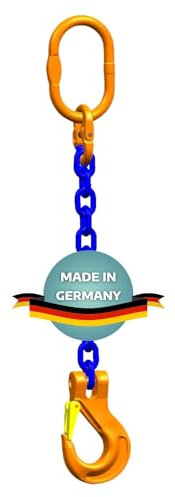 AWOTEX Einstrang-Kettengehänge 6 mm GK 10 I 2 m Lange Anschlagkette für die Baustelle I Bagger-Zubehör I Traglast 1400kg nach EN818-4 I Kettengehänge 1-Strang I Baustellen Werkzeug