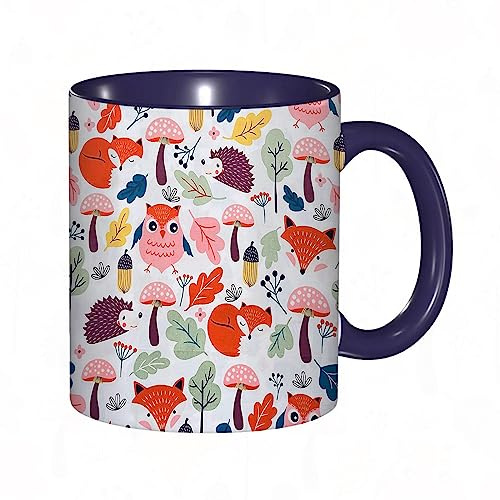 DHAEY Mug porcelaine fine Feuilles d'automne et hibou renard hérisson |Mug humour pour collègue, amis, copains, frères et soeurs |Mug original avec