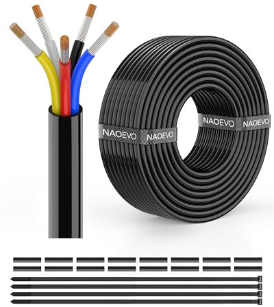 NAOEVO 18 Gauge Wire 5 Conductor Electrical Wire, 18 AWG Stranded PVC Cord, 12V Low Voltage/Tinned Copper/Flexible Cable for Automotive Wiring, Lamp Cord, Marine Cable (50FT)