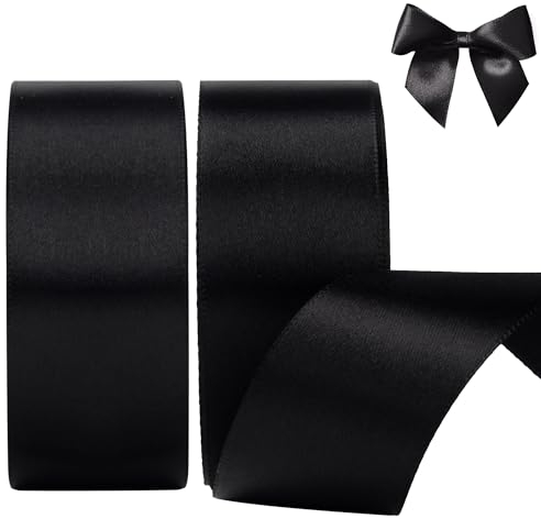 AWCIGG Satinband Schwarz 40mm, 44 Meters Dekoration Geschenkband Breit Schleifenband Bänder für Geschenkverpackungen, Floristen, Trauerschleife, Autos, Beerdigung, Halloween, Weihnachten (22M/Rolle)