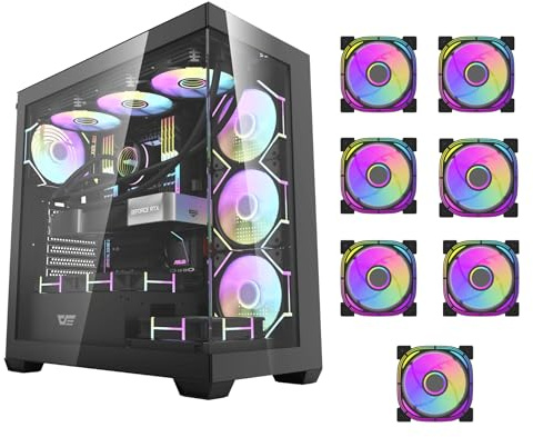 darkFlash DS900 ATX M-ATX ITX - Carcasa para PC para juegos con 7 ventiladores ARGB preinstalados, paneles de vidrio templado, puerto tipo C, carcasa de computadora SPCC 0.5