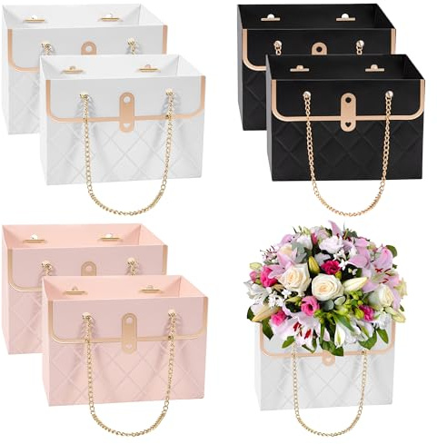 Niboken Blumen-Papierboxen, Blumenstrauß Hochzeit Geschenkkorb Aufbewahrungseimer, Kraftpapier Floristentasche Box mit Metallkette, Floristenverpackung Geschenkbeutel Handtasche (6 Stück)