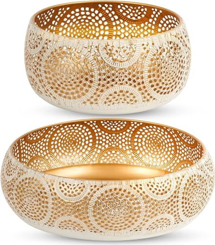 Optyuwah Gold Fruit Bowl Metal Fruit Basket, 2 Pack Candy Fruit and Vegetables Holder for Kitchen, Counter, Dining Room, Table Office, Home Decor