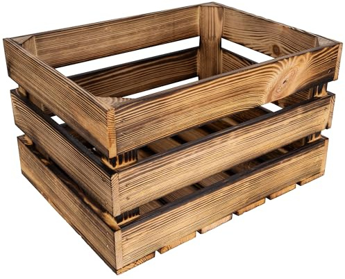 Creative Deco Trälåda med Flammor | 40 x 30 x 23 cm | Brun Bronsfärg | Vintage Minnessak Kista Trä Förvaringsbox Presentask