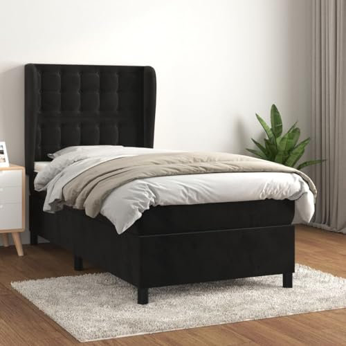 Gecheer Boxspringbett mit Matratze Bettgestell Bettrahmen Designerbett Gästebett Jugendbett Schwarz 100x200 cm Samt-Q109