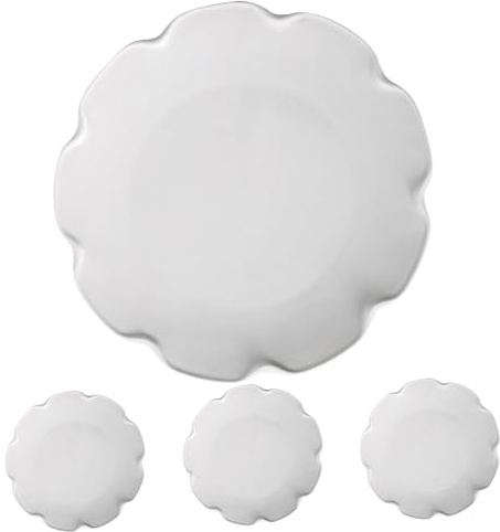 Zerodeko Set 4 Piatti in Ceramica Bianca per Cucina, Resistenti agli Urti Senza Piombo, per Ufficio e Soggiorno, per Servire Bistecche e Antipasti