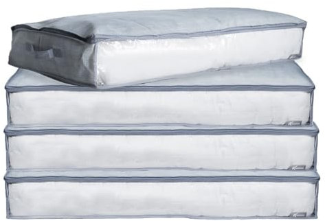 Virsus 4 Contenitori per Coperte e Piumoni in TNT GRIGIO, misura 100x45x15 cm, Organizer Salvaspazio sottoletto con Cerniera e Finestra, Custodie per vestiti e piumone -6907F