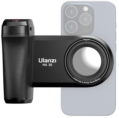 Ulanzi MA35 Magnetischer Smartphone Griff — Kamera Griff — Für Smartphones von 5 bis 9,5 cm Breite — Mit Bluetooth-Fernbedienung und Spiegel — Schwarz