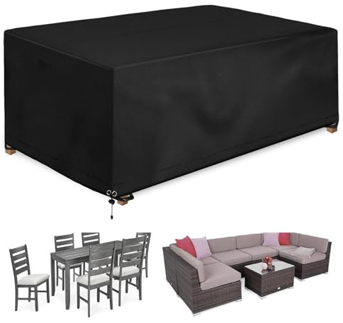 KDOVOKD Garden Furniture Covers 250x210x90cm(LxWxH),Garden Table Cover Waterproof Patio Rattan Sofa Table Chair Set Cover - 420D Oxford Fabric, Windproof - Rectangular