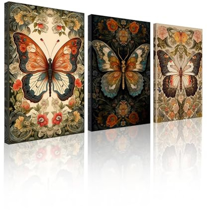 YapitHome 3 cuadros con marco, juego de cuadros de pared vintage Mariposa,30 x 40 cm cuadro moderno salón para decoraciones,dormitorio,baño,cocina sala