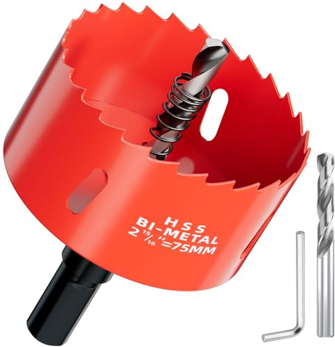 75mm Bi-Metal Hole Saw with Arbor and Pilot Bit - Fast Cut Quality Hole Cutter Drill Bit for Wood, Plywood, Fiberglass, Plastic, Drywall, and Stainless Mild Sheet - 30mm Cutting Depth
