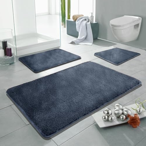 Linden Berg Badematte Jeans Blue 50 x 80 cm - Rutschfester Badteppich - Mikrofaser - TPR-Rücken - Oekotex Zertifiziert - Saugfähig - Schnell Trocknend - Waschbar - Pflegeleicht