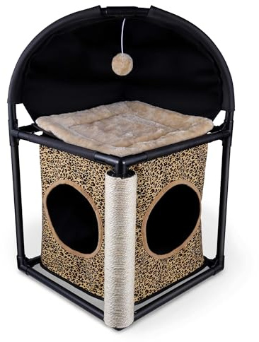 Goetland Arbre à Chat - Cabane Chat Extérieur/Interieur avec Litiere Intégrée, Griffoir et Tour à Gratter - 72 cm