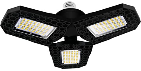ORFOFE LED Garagenleuchte 60w Dreiflügelig Deformationslampe aus PC mit Klappbarem Design und Niedrigem Wärmeverlust für Werkstatt und Lagerhalle