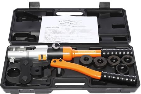 Pinza crimpatrice professionale per pressa idraulica, set di strumenti per pressatura a mano, arancione con 5 forme M testa girevole a 360°