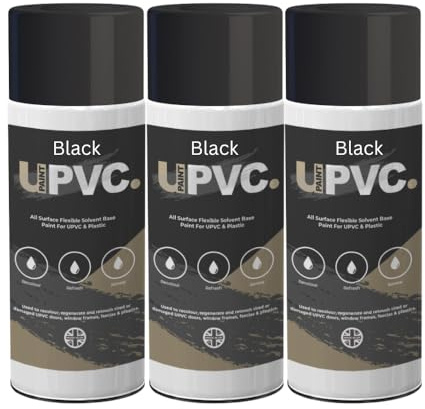 upaintpvc - UPVC Aerosol Spray Paint Black 3x400ml - PVC - Plastic - Window - Door - Frame - Conservatory - Fascia - Downpips - Guttering | Semi Matt Finish (3)
