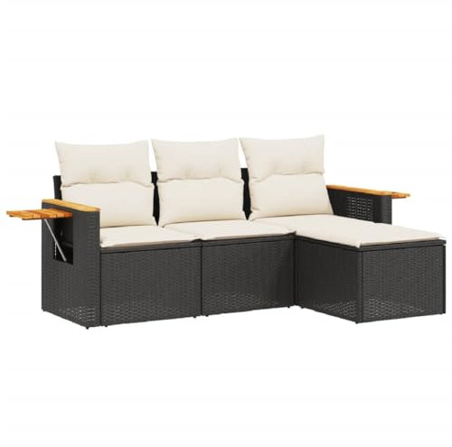 HETFTJN Biergarnitur Bierzeltgarnitur Lounge Möbel Outdoor Gartenmöbel Lounge Set - 4-TLG. Garten-Sofagarnitur mit Kissen Schwarz Poly Rattan für Terrasse Balkon Garten Hof
