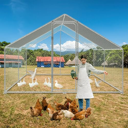 Vigevee Hühnerstall Freilaufgehege, 3x3x2m mit Sicherheitsschloss und Wasserdichtes PE-Farbtuch, Schnell zu reinigen, Freigehege für Hühner,Vogelkäfig, Kleintiere & Pflanzen