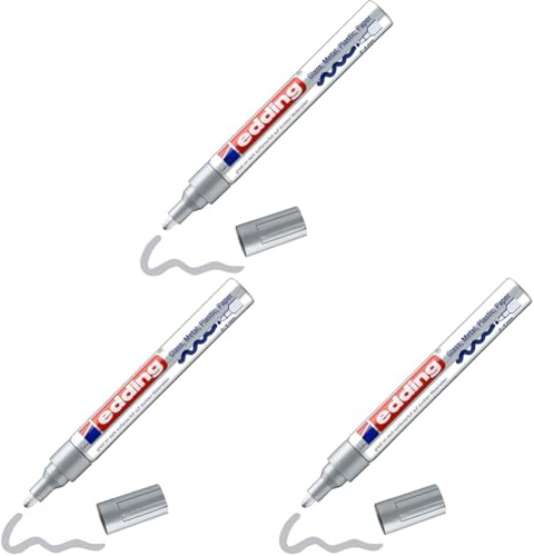 edding 750 Glanzlackmarker - silber - Packung mit 1 Lackmarker - Rundspitze 2-4 mm - Lackstift für Glas, Stein, Holz, Kunststoff und Papier - wasserfest, stark deckend (Packung mit 3)