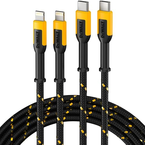DEWALT Heavy Duty 2-Pack USB C to Lightning Cable 4ft, Apple MFi Certified iPhone Charger Fast Charging USBC to Lightning Cable, iPhone Charger Cord Compatible with iPhones 14 13 12 11 Pro Max Xr Xs 8 | Certified iPhone Charger Fast Charging USBC to Lightning Cable, iPhone Charger Cord Compatible with iPhones 14 13 12 11 Pro