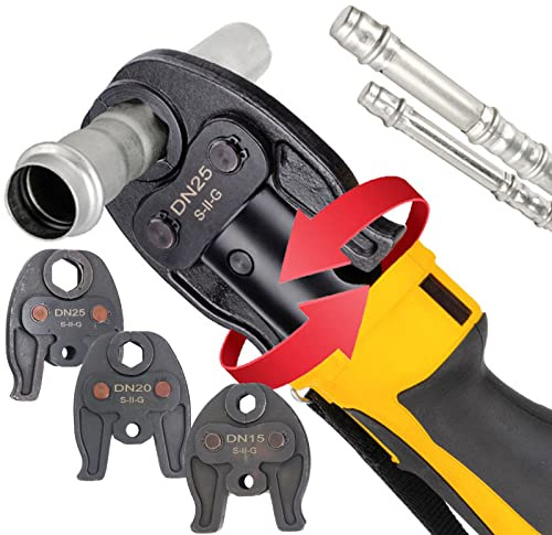 Hydraulic Pipe Crimping Tool, Battery Powered for Stainless Steel Pipes, Includes 3 Jaws DN15, DN20, DN25, Ideal for Plumbing Applications, 2 x 12V Power Supply