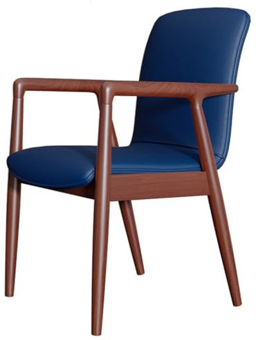 Moderner Esszimmerstuhl aus Leder mit Armlehne, gepolsterter Holzstuhl für Wohnzimmer, Küche, Schlafzimmer, Café, Dunkelblau