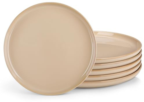 vancasso Playa Serie 6 flache Teller aus Steingut, 26 cm, mikrowellengeeignet, Backofen und Spülmaschine – Braun emailliert, elegantes und robustes Design