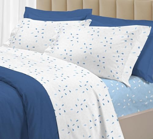 PELLECCHIA 1969 | Set Completo Letto 100% Cotone Percalle Italiano - Morbido Delicato Made in Italy Lenzuolo sopra + sotto con Angoli + Federe (Goccia Azzurro, Matrimoniale)