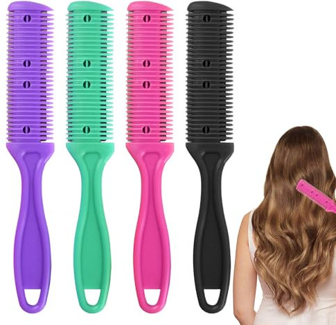 Hair Cutter Comb 4pcs Double Sides Split End Trimmer Razor Comb for Cutting Hair Hair Razor Combs(Green, Purple, Black, Red)
