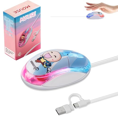 USB-C & USB A Kabelgebundene Optische Maus,2-in-1 Verdrahtet Mouse mit 7-farbige LED-Hintergrundbeleuchtung,1,5 Meter Kabel, 1000D-PI Mini Leiser Klick, für Kinder PC,Laptop,Mac,Windows,Blau