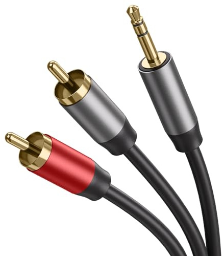 RCA to 3.5mm Cable Phono Mini Jack Stereo Lead Gold-plated Red and White Aux Headphone Cord RCA Audio Y Splitter Compatible with Hi-Fi Amplifier Speaker DJ Controller Turntable TV Car Phone (1.5m)