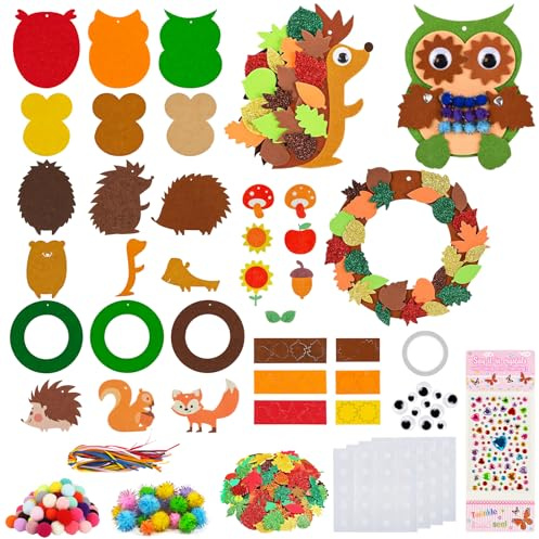 29 Stück Bastelset Herbst, Herbstbasteln für Kinder,Kreativsets zum Basteln,Bastelset Herbst Kinder Set, mit Igel, Eule, Kränzen, für Bastelprojekte, Aktivitäten in der Schule, Festliches Geschenk