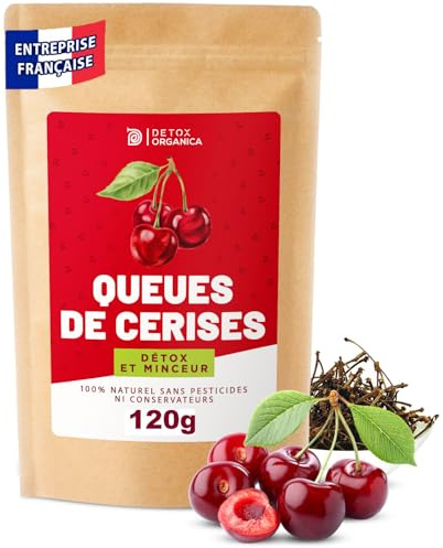 DETOX ORGANICA Queue de Cerise - 120g Tisane Draineur | Infusion Queue de Cerises entières - Retention D'Eau - Ingrédients 100% Naturels