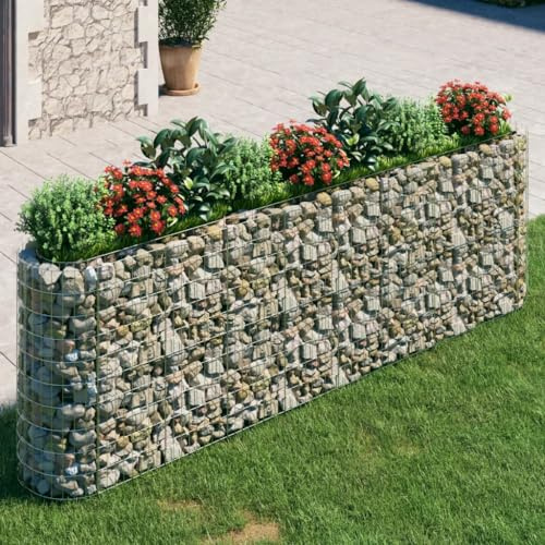 HaoChrymec Gabbione Rialzato in Ferro Zincato, Struttura Metallica per Pietre e Piante, Fioriera da Esterno con Design a Cestino, Ideale per Bordure Giardino, 330 x 50 x 100 cm