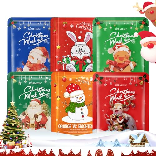 6 pièces Noël Masque Hydratant Visage,Masques pour le visage aux apaisants,masques Nourrissant pour Femme,Soin Doux pour la Saison des Fêtes,Pour La majorité Types de Peaux