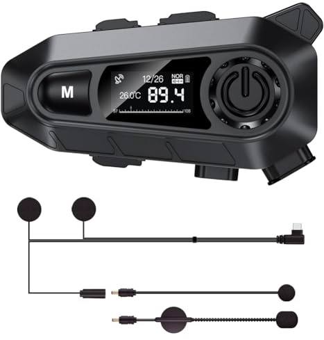 Motorcycle Bluetooth Headset, Dual Mic Helmet Intercom - Waterproof with Noise Cancellation, Hands-Free Calls & Music for Riding & Commuting Communication System