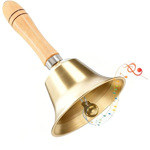 Forbabe Handglocke Messing Super Laute Weihnachtsglocke Resturant Service Glocke Metall Glocken mit Holzgriff Klassisch Abendessen Glocke Hand Tischglocke