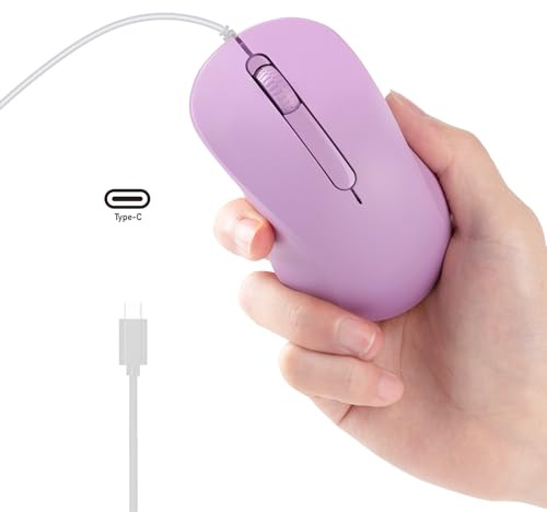 Wired USB C Mouse - Type-C Wired Mice with 3 Buttons, Ergonomic, Silent, Lightweight and Portable for Laptop,Macbook, Mac, Windows,PC,Desktop,Notebook ,Phone,Tablet, Surface, 4.9 Ft Cable, Purple